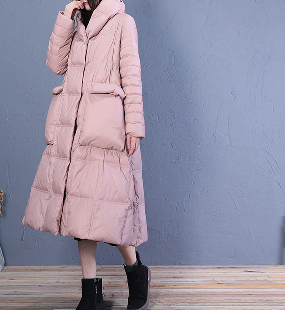 Large Pockets A-line Casual Long Hooded Winter Women Down Jacket
