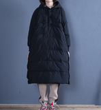 Black A-line Casual Long Hooded Winter Women Down Jacket