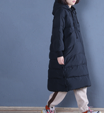 Black A-line Casual Long Hooded Winter Women Down Jacket
