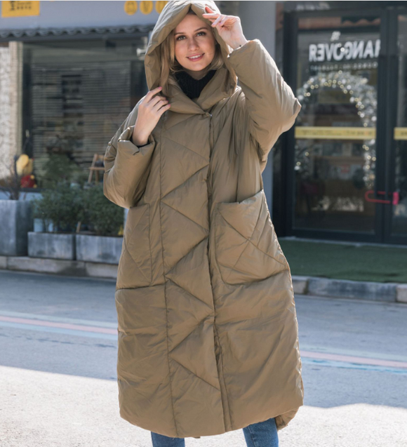 Loose Casual Long Hooded Winter Women Down Jacket