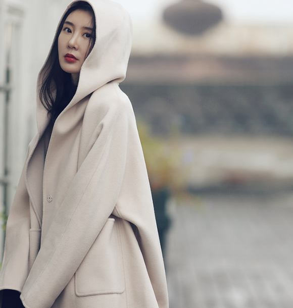 Loose Hooded Winter Wool Coat, Handmade Warm Women Wool Coat Jacket 1002