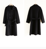 Black Cashmere Coat Handmade Long Warm Women Waist Belt Wool Coat Jacket