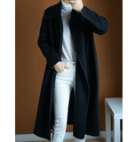 Label Collar Wool Coat Jacket Double Face Long Warm Women Wool Coat 1001