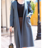 Waist Belt Cashmere Coat Handmade Long Warm Women Wool Coat Jacket