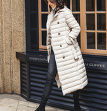 Hooded Puffer Coat Waist Belt Casual Long Winter Women Down Jacket 65002