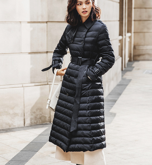 Hooded Puffer Coat Waist Belt Casual Long Winter Women Down Jacket 650 SimpleLinenLife
