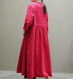 Cotton Linen Buttons Dresses Loose Winter Autumn Dresses Casual Women Dresses ZRL97213