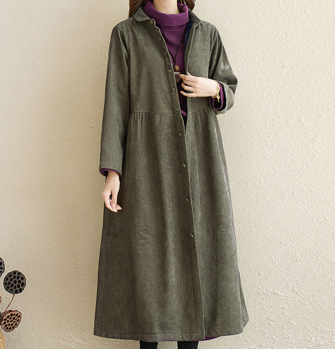 Corduory Cotton Dresses Loose Winter Autumn Dresses Casual Women Dress – SimpleLinenLife