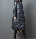 Black Hooded Long Puffer Coat Winter Duck Down Jacket Loose Down Jacket 23001