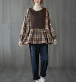 Patchwork Wool Knit Autumn Loose Spring Casual Women Cotton Tops WG961707