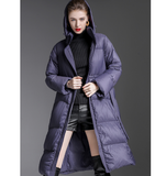 Waist Belt Long Puffer Coat Hooded Women Loose Jacket Women Down Coat 65237