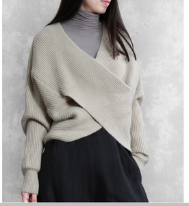X Style Sleeve loose Style Women Top Woolen Knit Sweater V Neck