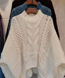 loose High Collar Short Style Women Tops Woolen Knit Sweater