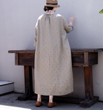 Red Dot Emboridery Summer Linen Women Dresses Washed Soft Loose Long Sleeve Women Dresses 97295