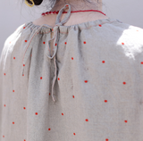 Red Dot Emboridery Summer Linen Women Dresses Washed Soft Loose Long Sleeve Women Dresses 97295