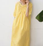 Linen Soft Washed Summer Linen Women Dresses Short Sleeve 6292