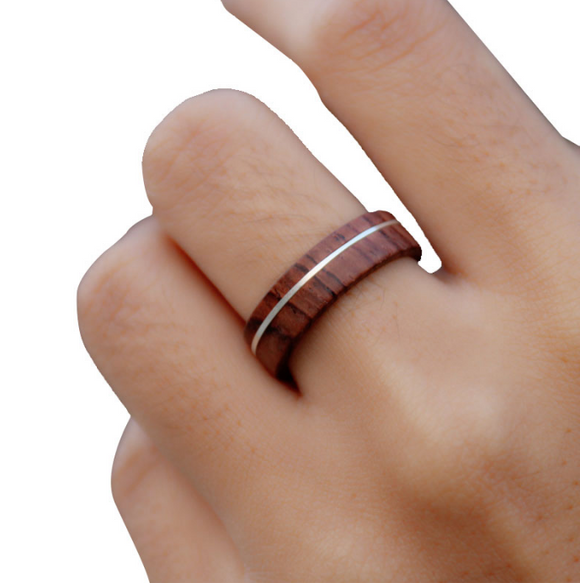Unique Wedding Wooden Ring Silver Engagement Ring Bands Handcraft Gift Custom Made