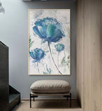 large Abstract Oil Painting, Blue Flower painting, Canvas Modern artwork original painting