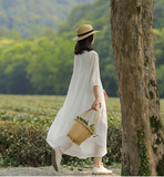 White Linen Summer Women Dresses Short Sleeve Long Loose Women Dresses 17292