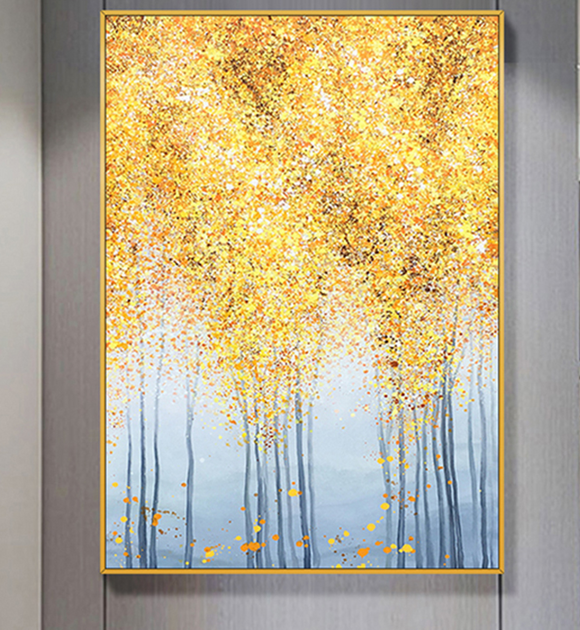 Abstract Yellow Trees  Large Oil Painting, Custom painting, Canvas Modern artwork original painting