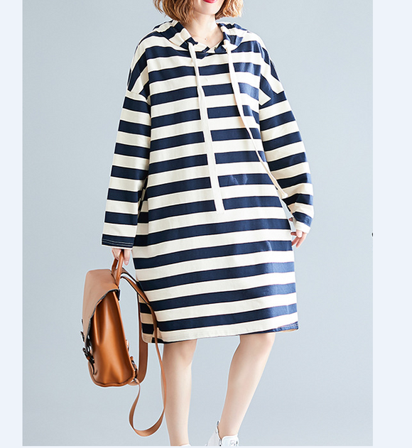 Stripe Hooded Loose Fall Dresses Casual Women Dresses SSM97213