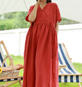 Full Size Casual Round Neck Midi Dress Plus Size Red / 2XL Full Size Casual Round Neck Midi Dress Plus Size Red / 2XL
