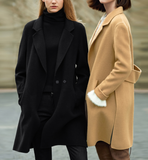 Side Slit Women Winter Wool Coat  Double Face Women Wool Coat Jacket With Waist Belt53002