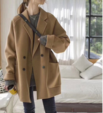 Women Wool Coat, Handmade Mid Length Wool Coat Jacket 2330