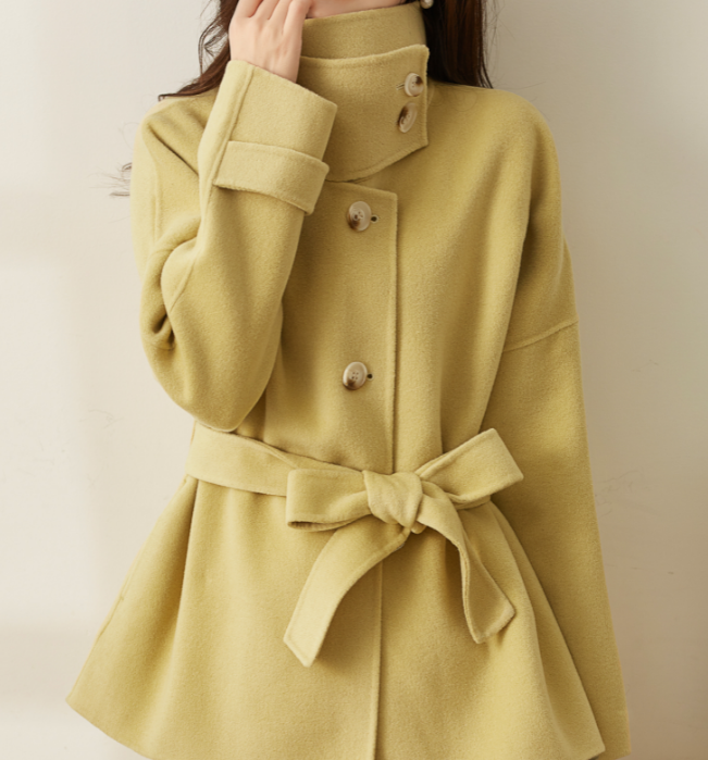 High Collar Women Wool Coat Jacket Winter Coat With Buttons/5231