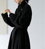 High Collar Women Wool Coat Long Double Face Wool Coat Jacket 0959
