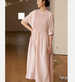 Pleated Soft Linen Dresses long Prom Women Dresses Wedding Dress  90223
