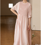 Pleated Soft Linen Dresses long Prom Women Dresses Wedding Dress  90223