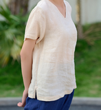 Summer Linen Tops V Neck Women Linen Shirt Tops 6106