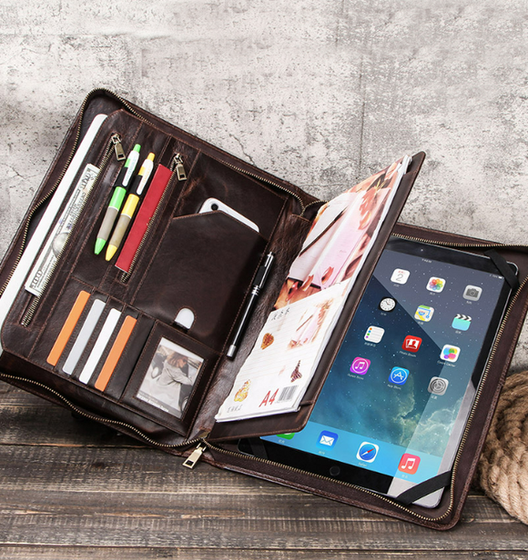 Personalized Leather iPad 12.9 Padfolio, Notebook Holde, Folder Organizer Briefcase, Gift for him/9774