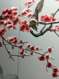 WallPaper Wall art Chinoiserie Peach Blossom painted Bird Embroidery Wall Decal 0100