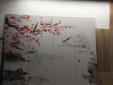 WallPaper Wall art Chinoiserie Peach Blossom painted Bird Embroidery Wall Decal 0100