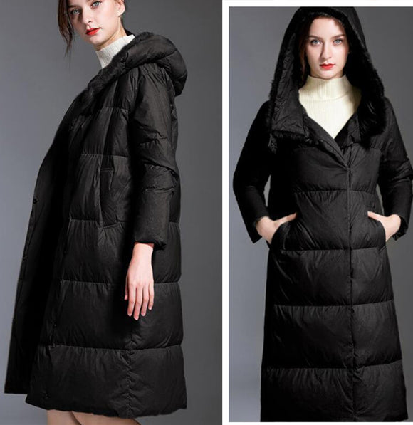 Loose Long Women Down Coat Winter Loose 90% Hooded Duck Down Jackets