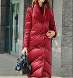 V Neck Long Women Down Coat Hooded Winter Loose 90% Duck Down Jackets