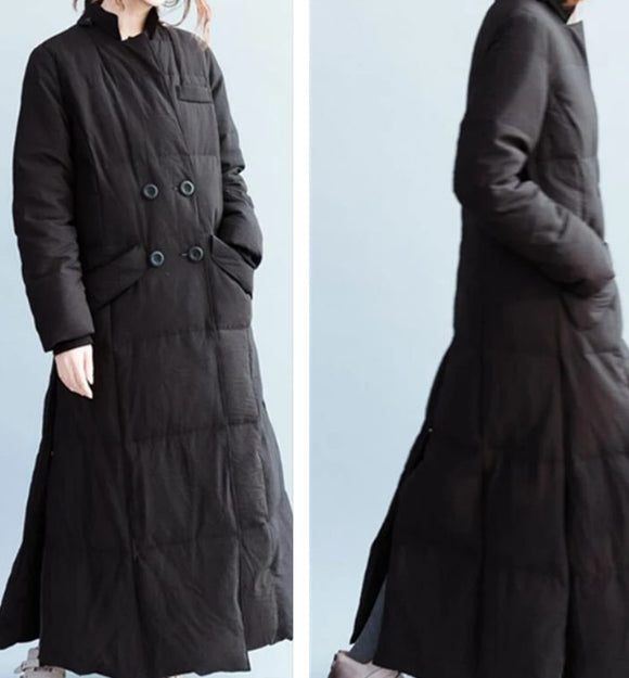 Slit Women Winter Duck Down Jacket,Long Warm Women Long Down Coat Plus Size/0077