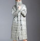 Waist Blet Long Loose Women Down Coat High Collar Winter Loose 90% Duck Down Jackets