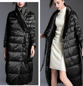 Large Collar Long Women Down Coat Winter Loose 90% Hooded Duck Down Jackets