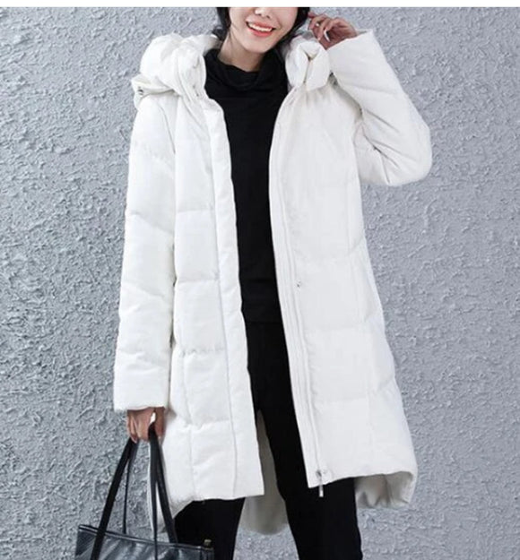 A-line Women Winter Duck Down Jackets ,Hooded Short Front Women Long Puffer Coat 3311
