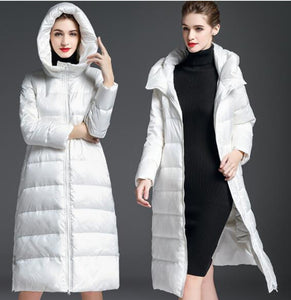 A-line Long Loose Women Down Coat Slit Winter Loose 90% Duck Down Jackets