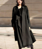 Black Flounced Water Ripples  Long Wool Coat Double Face Cashmere Coat
