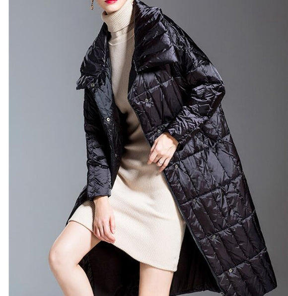 Long Loose Women Down Coat High Collar Winter Loose 90% Duck Down Jackets