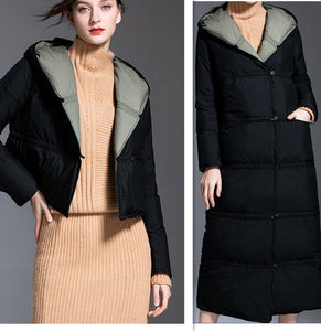 Two Ways Wear Long Women Down Coat Winter Loose 90% Hooded Duck Down Jackets