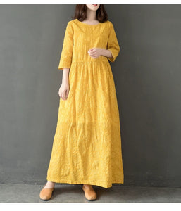 yellow women cotton linen dresses