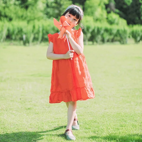 Red kids linen dresses girls summer sleeveless dresses SimpleLinenLife Red kids linen dresses girls summer sleeveless dresses SimpleLinenLife