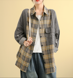 Denim Plaid Autumn Women Casual Blouse Cotton Shirts Tops DZA200853