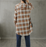 Plaid Women Casual Blouse Cotton Linen Shirts Tops DZA200961